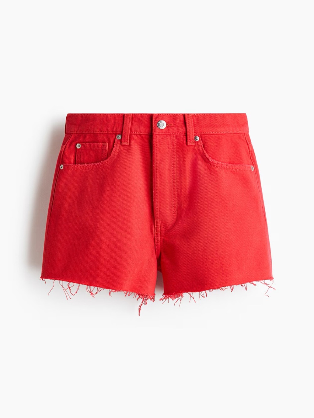 H&M Red Denim Raw-Hem Jean Shorts